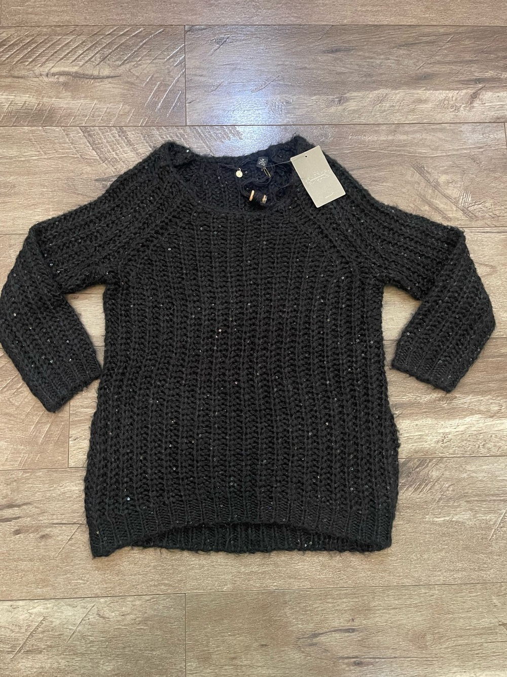 NWT Anthropologie Knitted & Knotted Black Sequin Sweater XS